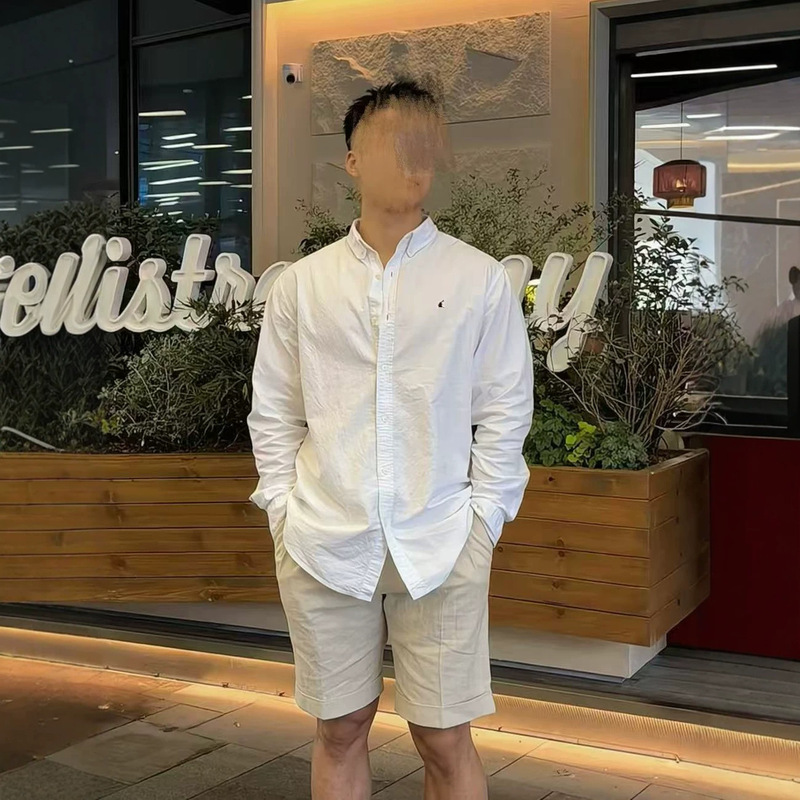 RL high-quality embroidered Oxford cloth shirt, solid color versatile simple POLO top, minimalist T-shirt cardigan for men