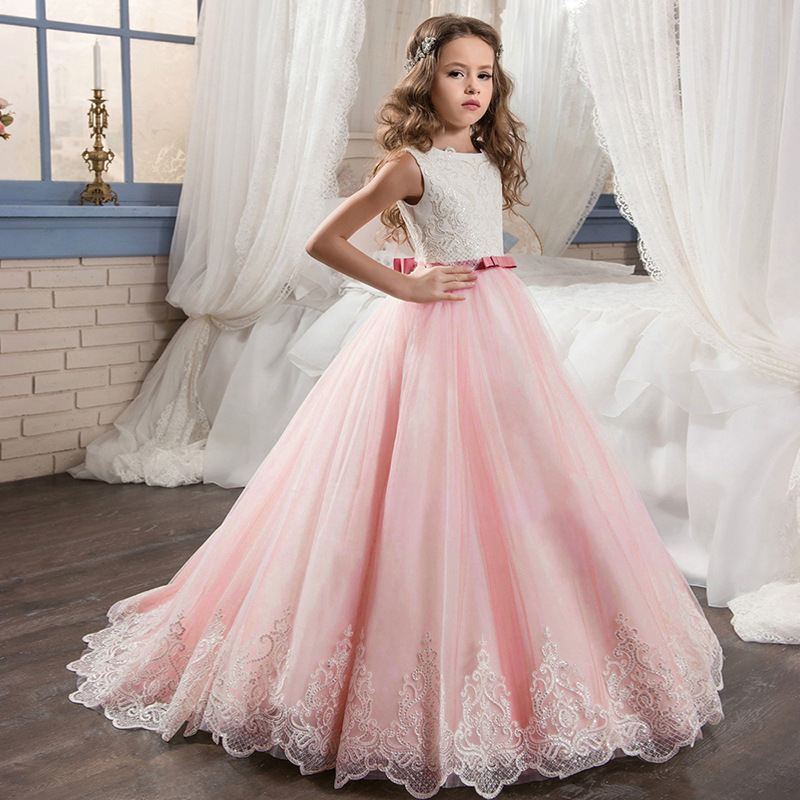 Comercio exterior transfronterizo de AliExpress eBay Vestido de novia para niños de Europa y América Vestido de princesa esponjosa de encaje rhinestone de niña de flores