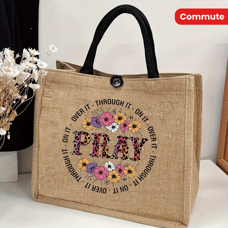 Printed Cross-Border Fashion Hot-Selling Amazon Casual Women's Handbag Commuting Shopping Tote Bag Lettered Linen