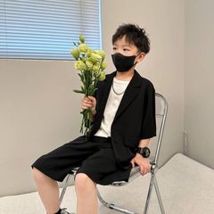 男童禮服套裝男大童兒童夏季短袖小西服休閒婚禮西裝男孩演出服夏