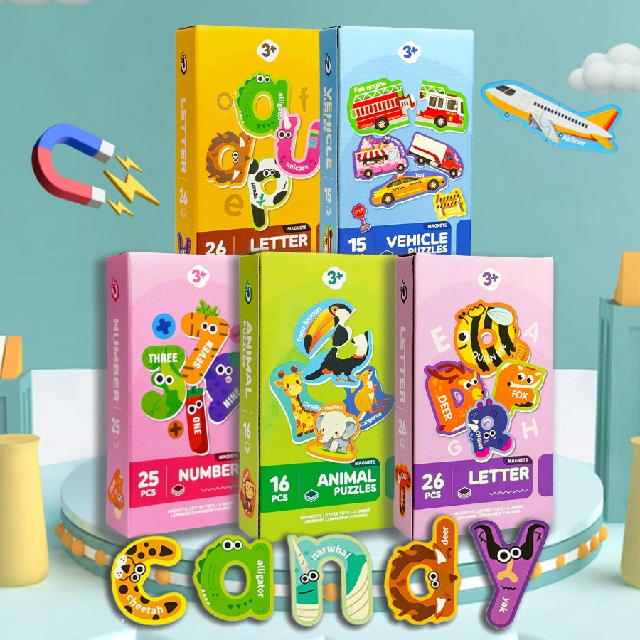 Cross-border children's animal digital cognitive magnetic jigsaw puzzle kindergarten thinking puzzle board game enlightenment letter magnetic stickers