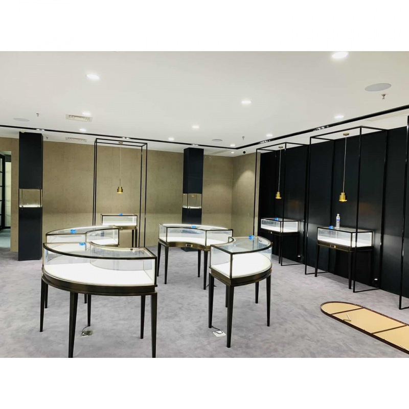 不锈钢珠宝首饰展示柜高柜平柜弧形圆形玻璃展示柜长方形柜现货柜