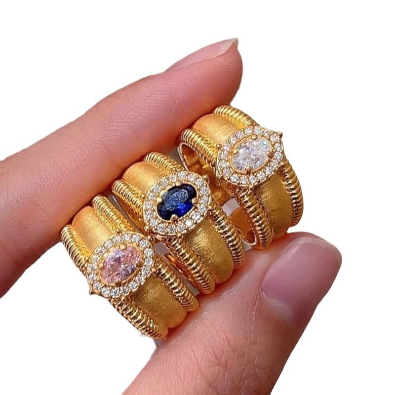 Anello vintage largo spazzolato con perle e diamanti_voghion.com