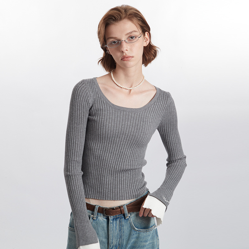 Damenbekleidung Slim Fit Pullover Pullover einfarbig lässig schlicht neu Langarmshirts_voghion.com