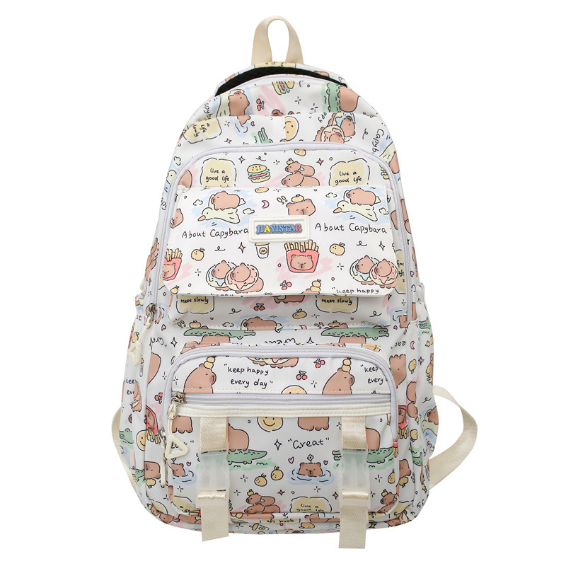 Mujeres de escuela secundaria alta capacidad multibolsillo mochila encantadora impresión capilla caricatura mochila escolar de niñas