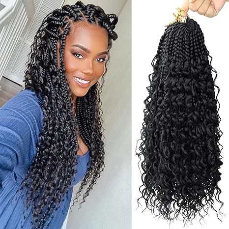 跨境欧美化纤假发Box Braids Bohemian Curly三股辫飞子钩针发辫|undefined