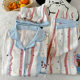 Fresh and Contrast Color Striped Cartoon Pajamas for Women, New Summer Cloud Cotton Homewear Three-Piece Set, Real Shot Wholesale