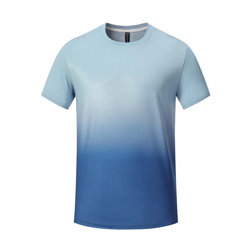 Deportes al aire libre de los hombres de secado rápido camiseta suelta más tamaño gradiente color fitness correr transpirable alto elástico cuello redondo manga corta ADU