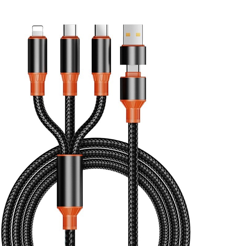 6A süper hızlı şarj deri iki ila üç naylon örgülü veri kablosu 100W cep telefonu üçü bir arada hızlı şarj şarj kablosu