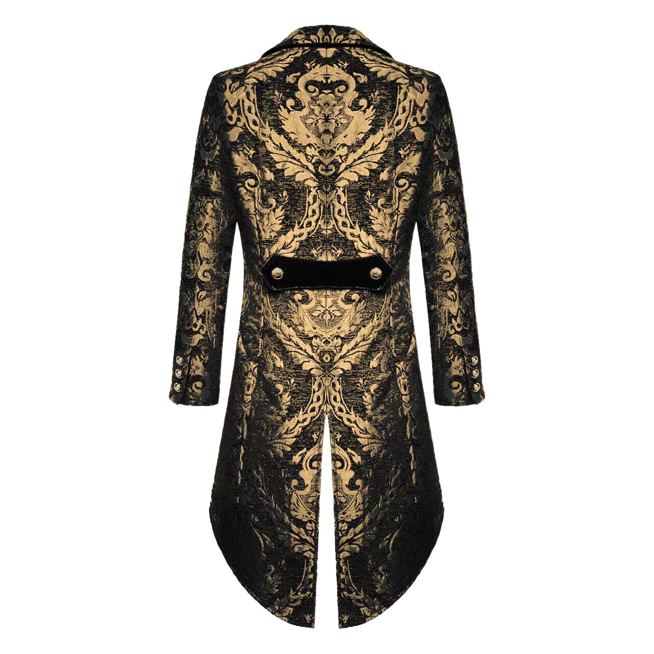 Fashion Men's Gothic Steampunk Tail Jacket Black Brocade Wedding Jacket Gothic Style Halloween