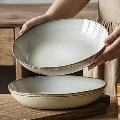 超實用的厚實深盤家用窯變大菜碗復古拌麵碗意面盤沙拉碗 微瑕