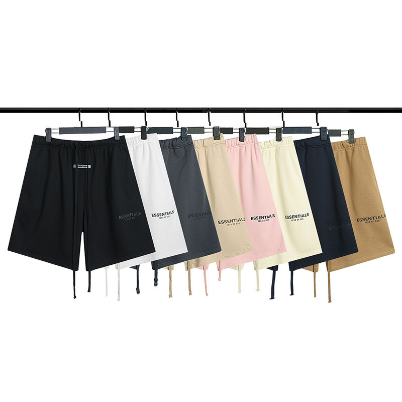 20S European and American High Street Fashion Brand Ess Secondary Line High Street 3m Reflective Letter Embroidery Terry Shorts Casual Pants