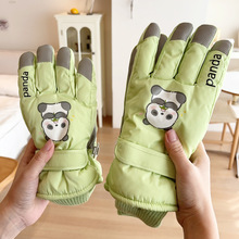 可爱熊猫亲子款防风骑行滑雪户外保暖手套秋冬季防寒加绒加厚加大