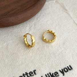 S925纯银镀18K金耳圈蜂巢六角迷你小耳环ins风韩国多边形闪亮耳扣