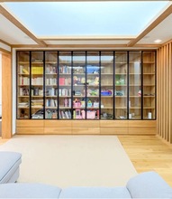 中式原木风黑胡桃木实木一体落地整墙带门书柜书墙展示储物柜