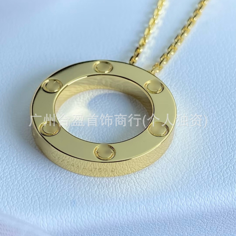 V金高版本LOVE系列大饼项链CNC粗链条对版满天星吊坠玫瑰金锁骨链|undefined