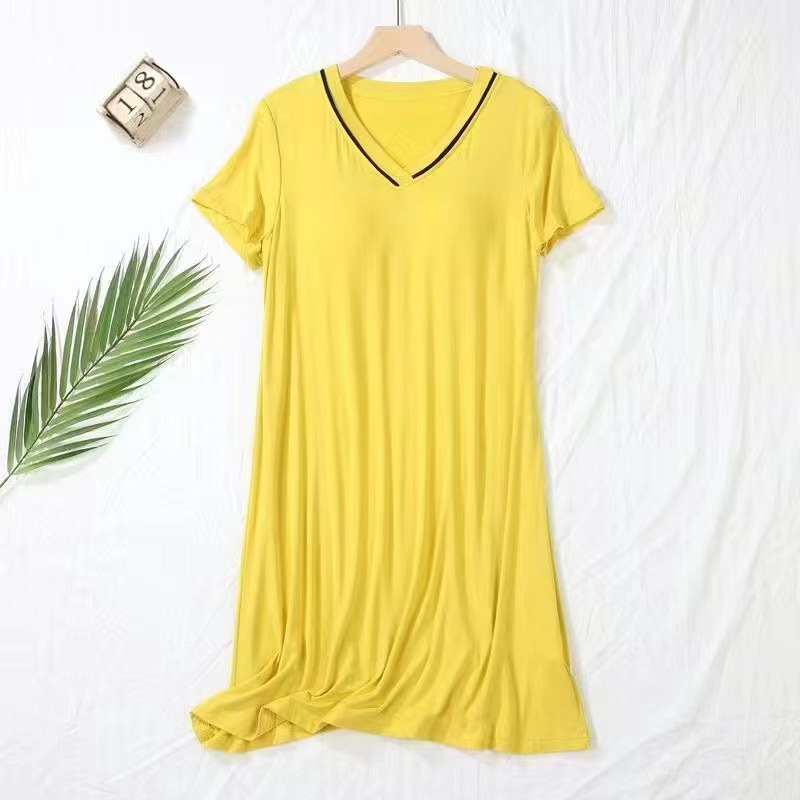 Camisón de manga corta de verano con almohadilla de pecho de la niña de color sólido lindo dulce ropa exterior suelta vestido homewear
