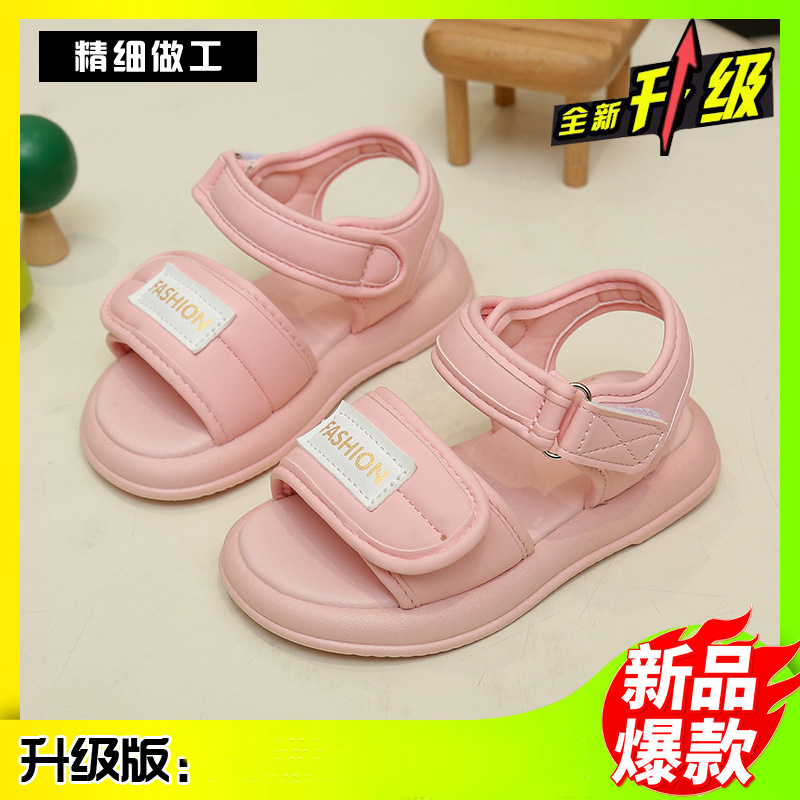 Sandalias para niños 2025 verano nuevo estilo sandalias casuales antideslizantes de suela gruesa para niñas zapatos de playa de suela blanda con punta abierta para niñas
