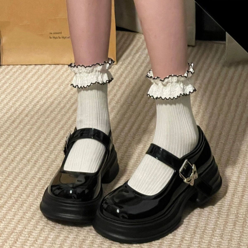 Black Versatile Japanese College Style Thick-Soled Small Leather Shoes for Women Princess Style Spring and Summer Style