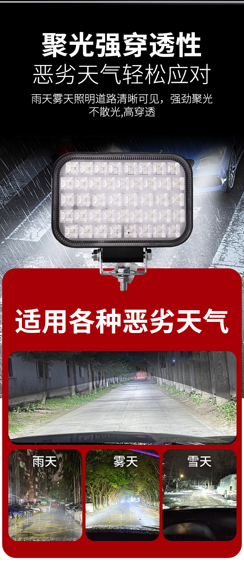 Excavator Led Work Light 12V24V Universal Super Bright Astigmatism Shockproof Truck Spotlight Hook Machine Led Reversing Light