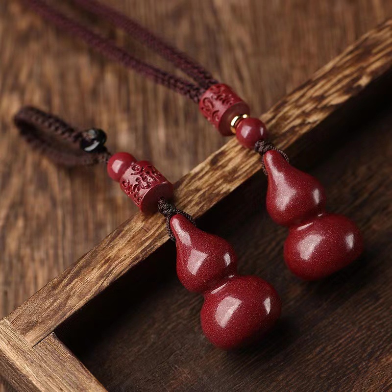 天然紫金朱砂葫芦吊坠男女士随身汽车钥匙扣项链礼物挂饰镂空