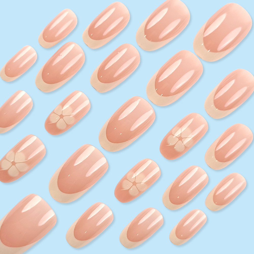 24 piezas de armadura de estilo explosivo transfronterizo simple puro parche de uñas francés desmontable para uñas de mujer