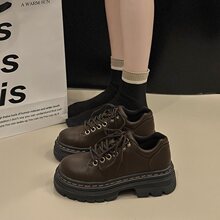 棕色复古英伦风小皮鞋女秋春夏新款厚底增高百搭单鞋马丁鞋子