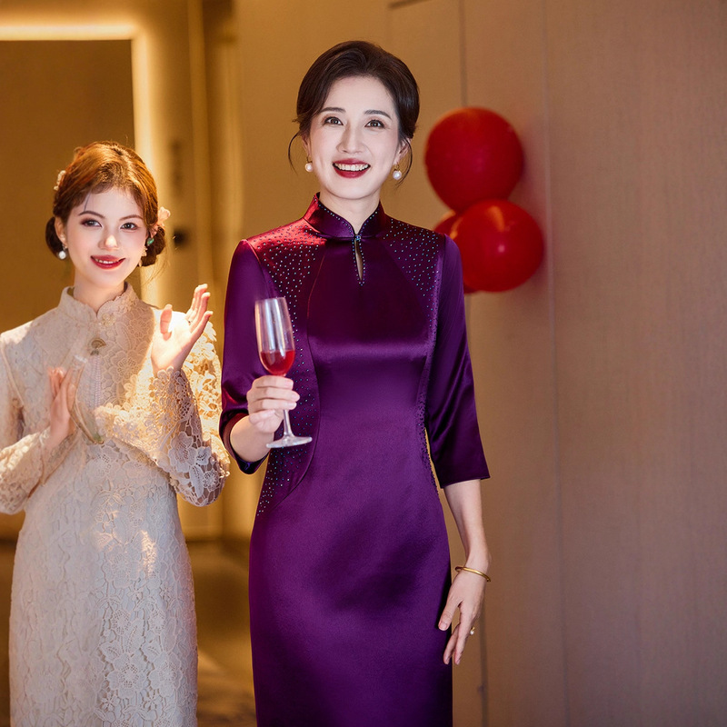 Chinese Style Simple High-End Improved Version of Cheongsam for Mother-In-Law Wedding Dress Slimming Look Mother's Dress
