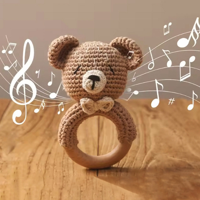 Bebé ganchillo animal oso sonajero juguete consolador pulsera de madera suministros para bebés juguetes de madera regalo para recién nacidos