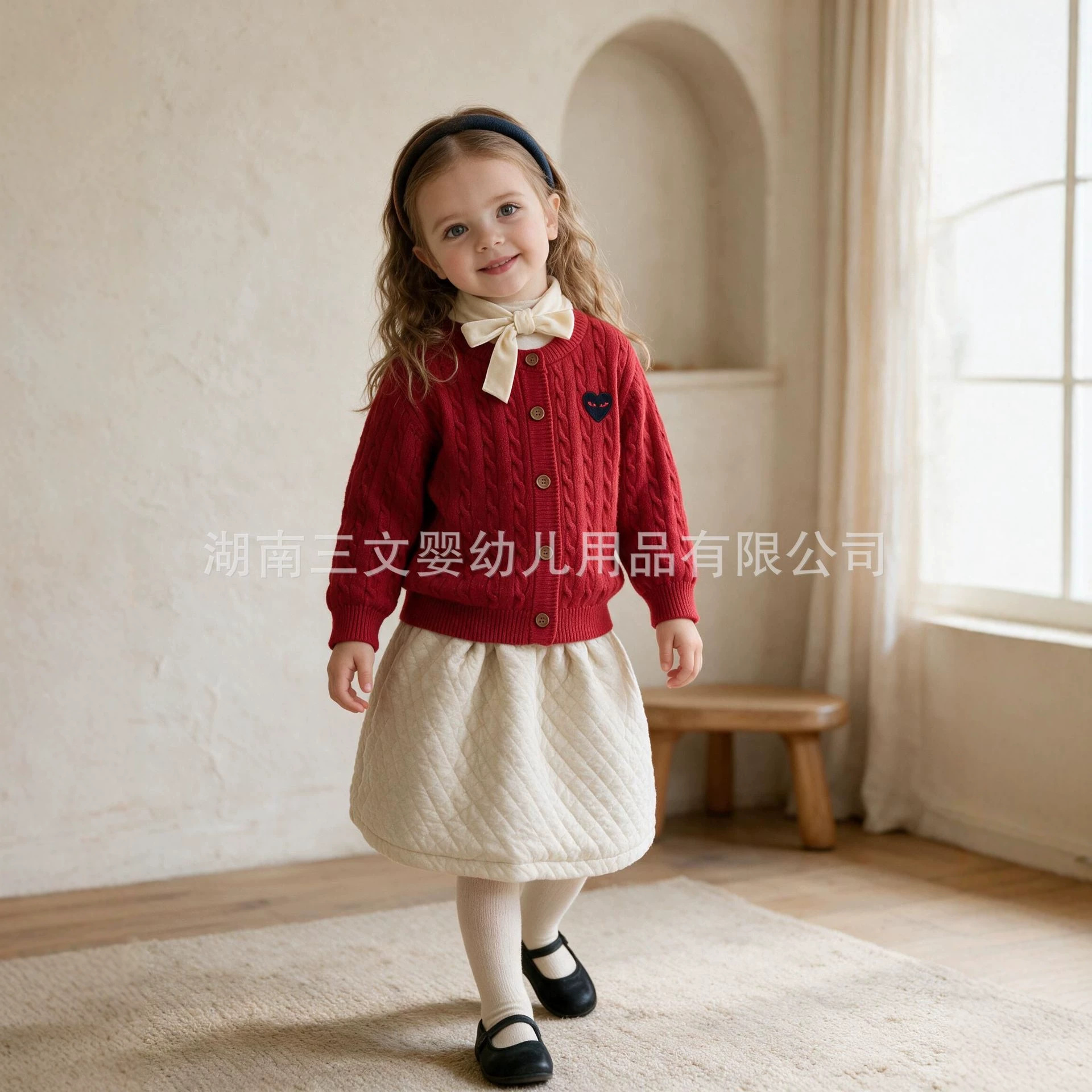 Striped cable knit heart-patterned baby sweater cardigan, pure cotton children's sweater cardigan, autumn and winter, Class A baby sweater