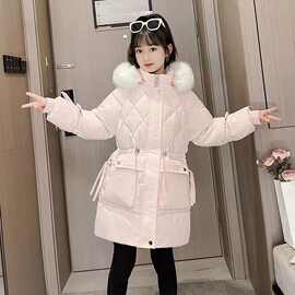 女童羽绒棉服新款中长款棉袄2025儿童加绒加厚棉衣女孩洋气外套潮