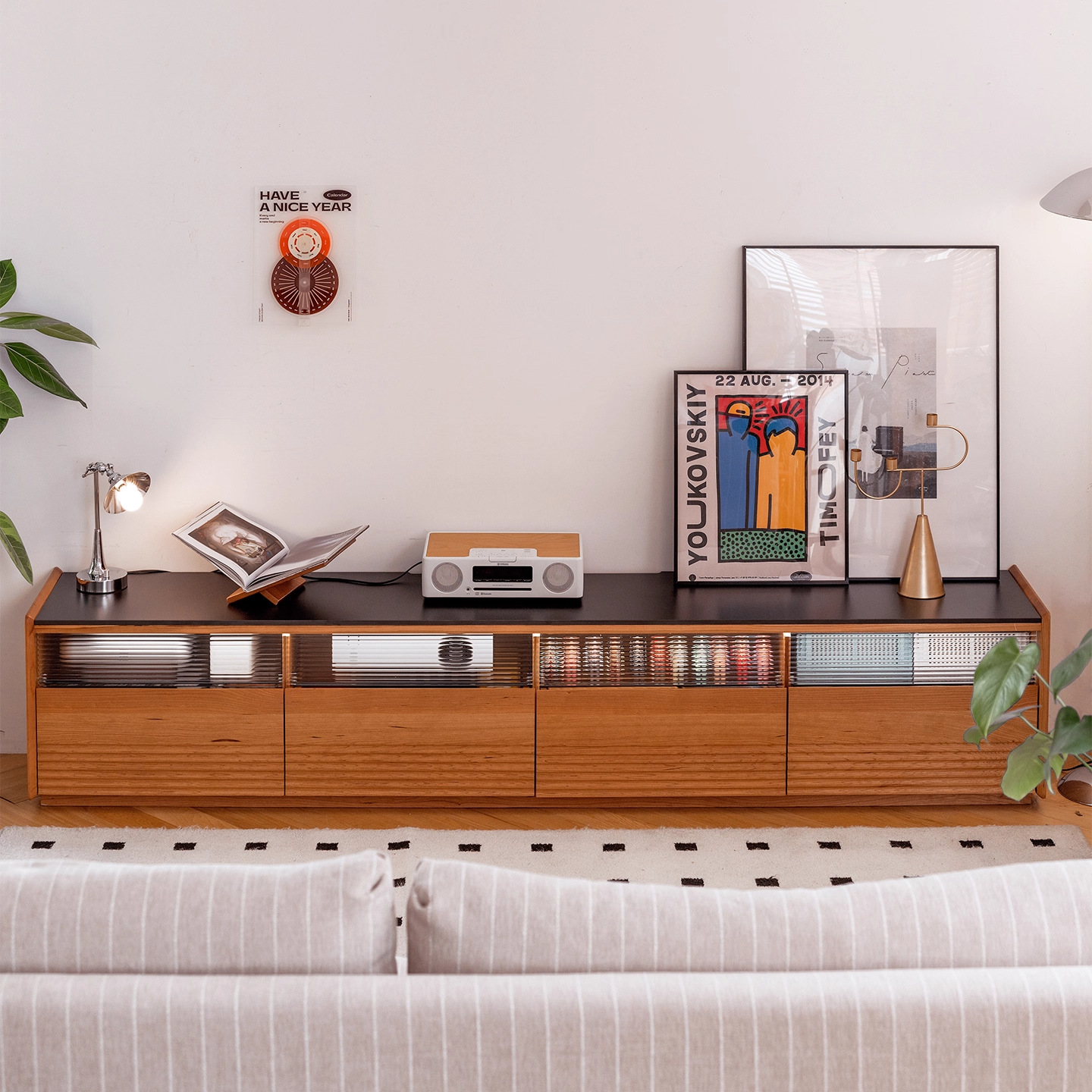 Liu Yan Tv Cabinet Cherry Wood Tv Cabinet Home Living Room Slate Solid Wood Slate Floor-Standing Tv Cabinet