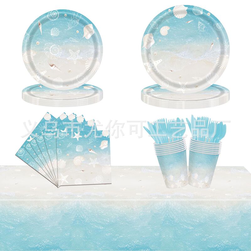 New Seaside Beach Theme Shell Party Decorations Disposable Tablecloth Party Paper Plates Paper Towels Knife and Fork Set New Seaside Beach Theme Shell Party Decorations Disposable Tablecloth Party Paper Plates Paper Towels Knife and Fork Set