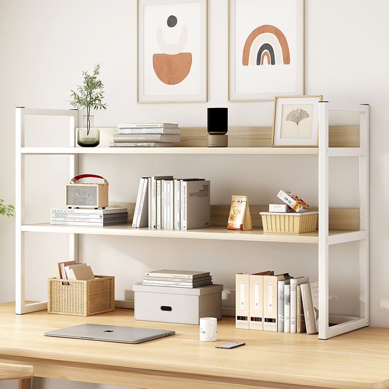 Simple bookshelf desktop organizer, ironwork design&mdash;perfect for office desks and student dorms; sleek, minimalist storage solution.