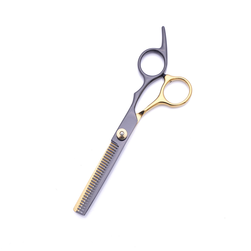 Fábrica directa de tijeras de corte de pelo de oro negro, tijeras de corte de pelo planas especiales, tijeras de corte de pelo delgadas, set de tijeras de corte de pelo domésticas
