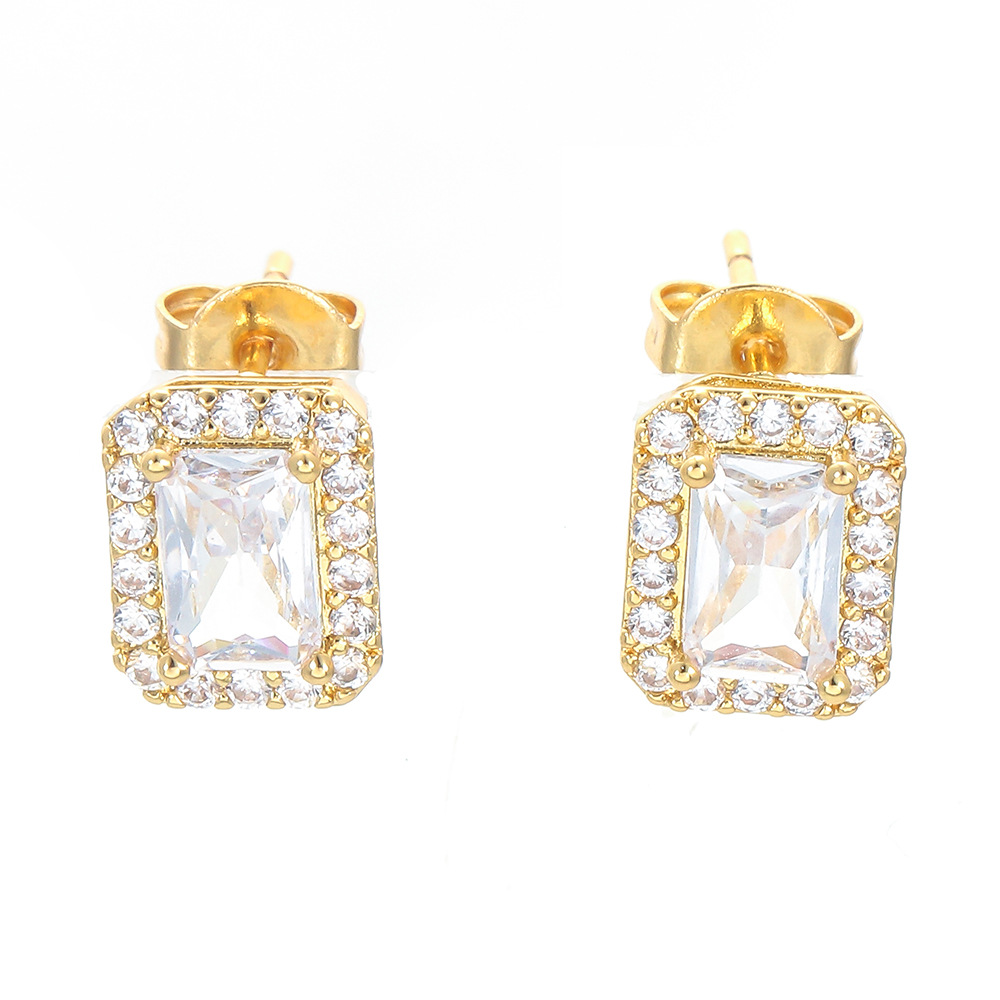 Earrings, Necklace Classification Earrings + Necklace Quantity Retro Square Copper Plating Inlay Zircon Women's Earrings Necklace 1 Set
