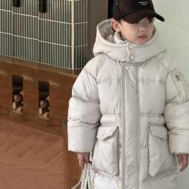 23冬季新款韩国童装男童中小童90白鸭绒加厚保暖长款连帽羽绒服