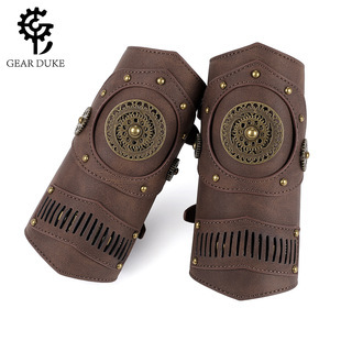 Halloween steampunk COSPLAY anime game PU leather color matching arm set stage performance costume gloves_voghion.com