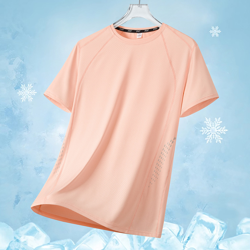 Camiseta de manga corta de secado rápido de seda de hielo de cuatro agujas y seis líneas para hombre