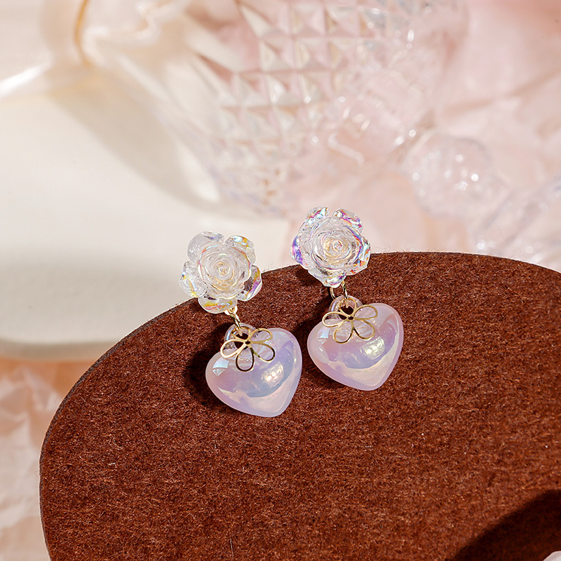 Elegant Flower Arylic Tassel Rhinestones Earrings 1 Pair display picture 3