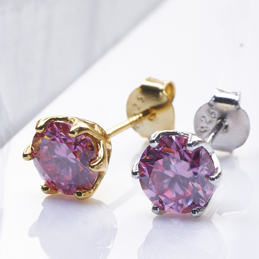 1CT * 2 azul rosa color plata esterlina pendientes de piedra de moissanita de prueba de penetración transfronteriza TK en stock