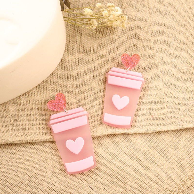 European And American Fashion Personality Creative New Heart Milk Tea Acrylic Earrings display picture 6