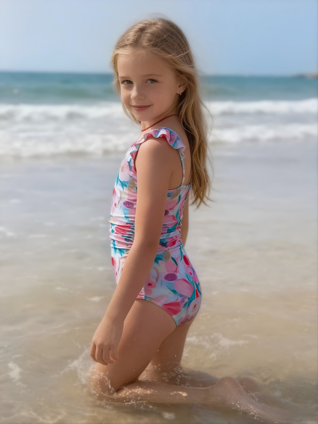Fato de banho de uma peça retro com estampado para meninas_voghion.com