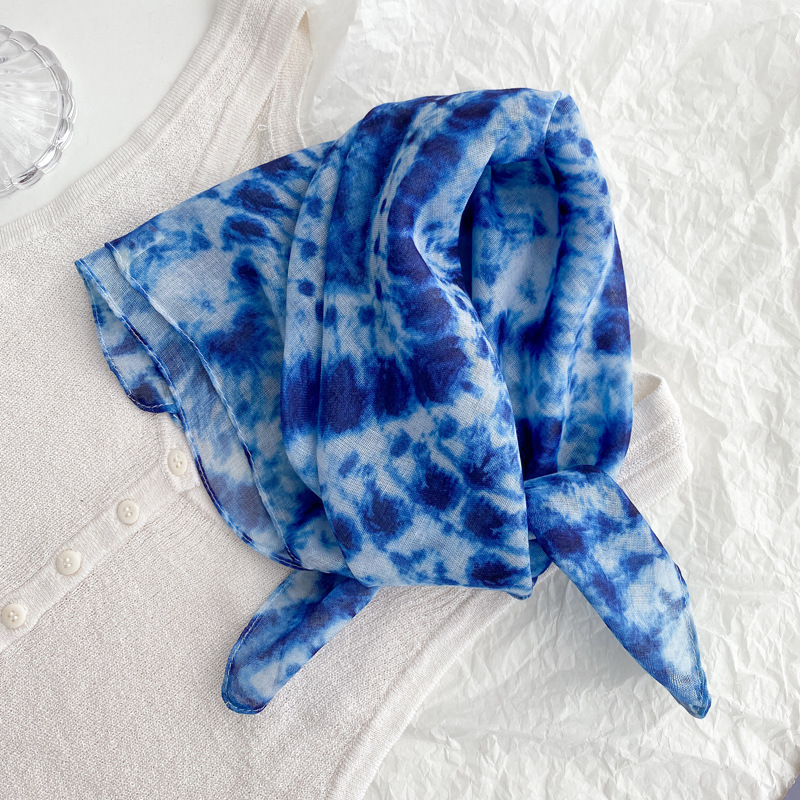 Tie-dyed Small Square Scarf Women's Silk Scarf Linen Korean Style Foreign Style All-match Scarf Desert Scarf Fashion Scarf Spring Autumn and Winter Tie-dyed Small Square Scarf Women's Silk Scarf Linen Korean Style Foreign Style All-match Scarf Desert Scarf Fashion Scarf Spring Autumn and Winter