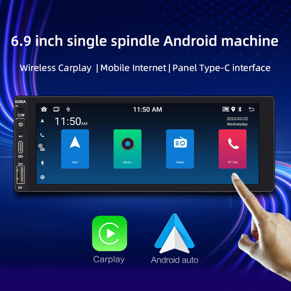 6.9 Inch 2+32 Wireless Carplay Single-Stick Android Machine Ips Capacitive Screen Smart Voice Car Player 12V