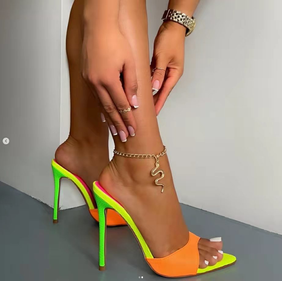 Women's Sexy Color Block Point Toe Ankle Strap Sandals display picture 1