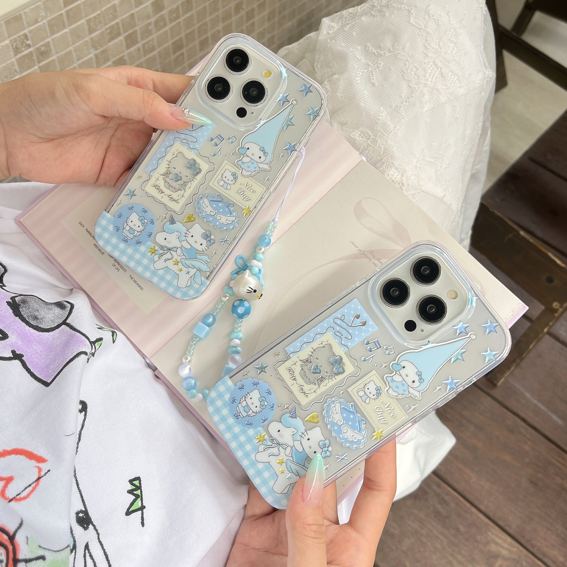 Ins viento azul estrella troyano sombrero largo kt para Apple 16ProMax funda para teléfono móvil iPhone14/13 femenino 15