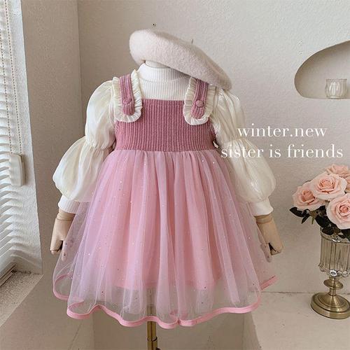 6503 Girls' Stylish Winter Dress  Children's Fleece Princess Dress Baby Pajama-like Sheer Dress