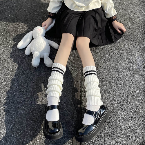 Lolita striped socks calf decorative long-tube warm sheath autumn and winter Y2K dress calf socks