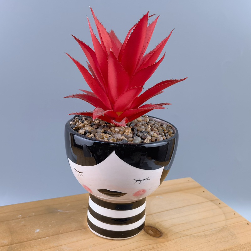 Nórdico ins estilo chica cerámica cabeza creativa muñeca flor olla pequeña niña dibujos animados muñeca chica suculenta flor olla